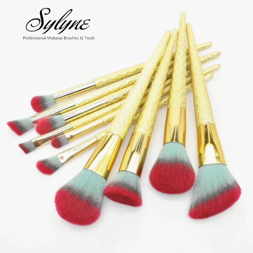 

Sylyne 10pcs Makeup Brushes Professional Rose Gold Blending Powder foundation highlighter contour eyebrow make up brush set.