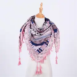 2018 Мода кисточкой шарф Зимний шарф для Для женщин квадратный scaves теплые девушки шаль кисточкой печатных обертывания Для женщин толстый