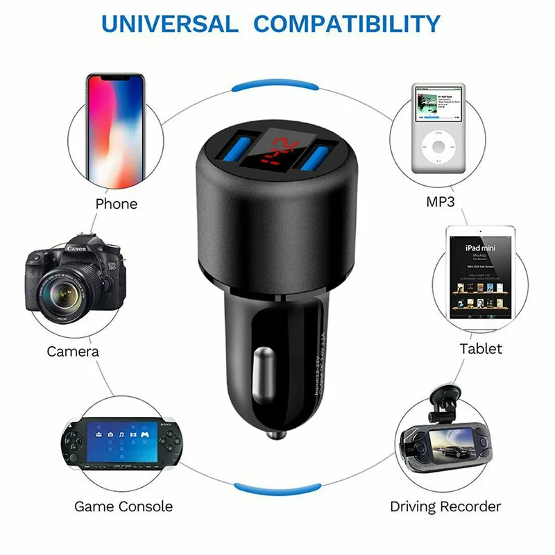 

Dual USB Car Cigarette Lighter Car Charger LED Digital Display Voltmeter Socket Splitter Car Socket Quick Charge Car Accessories