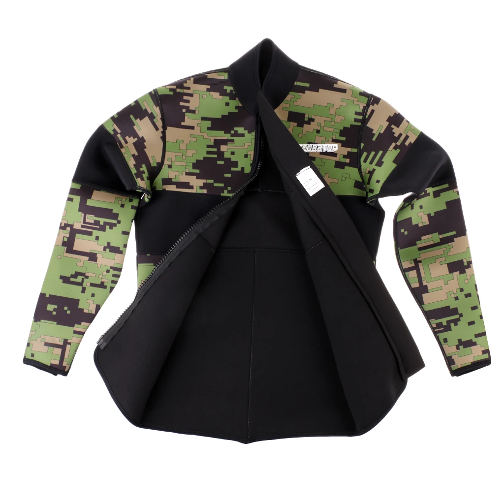 2.5mm Neoprene Green Camo Scuba Diving Wetsuit Top Snorkel Surf Jacket S/M/L/XL/XXL for Bodyboard Surfing Rafting Boating Acce