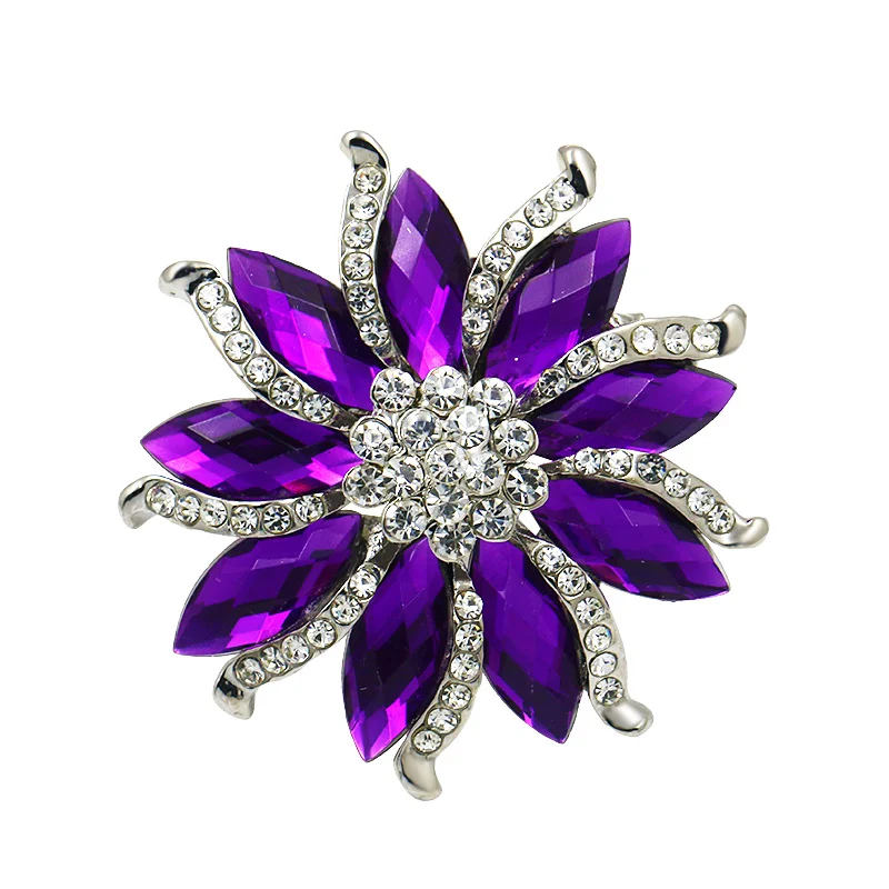 Черные и фиолетовые овальные камни из смолы и стразы из кристаллов, брошь в виде цветка, булавки с серебряным покрытием
