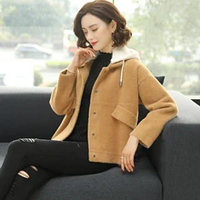 XL, 5 цветов, Брендовое короткое пальто, Осень-зима, Женское пальто с капюшоном, новинка, OL Commuter, куртка с отворотом, свободная, дикая, утолщенная, женская верхняя одежда