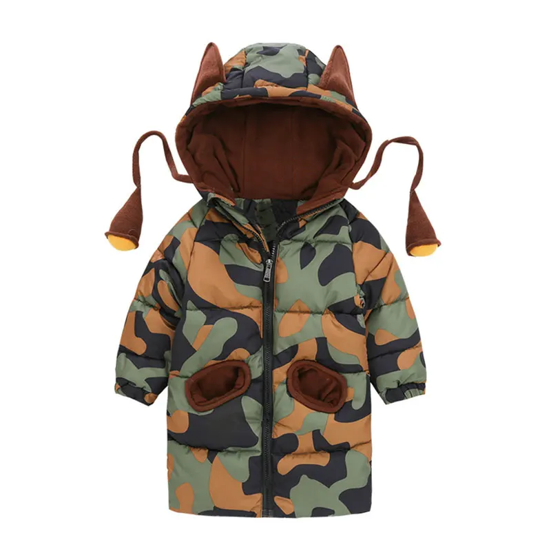 Одежда для маленьких мальчиков детская хлопковая куртка с капюшоном новая зимняя Повседневная зимняя верхняя одежда детская камуфляжная Длинная утепленная Coat2-6Year
