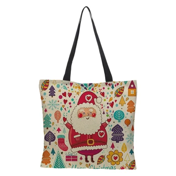

Christmas special custom ladies shopping bag printing 3D pattern shoulder burlap bag foldable reusable casual cartoon 43cm*43cm