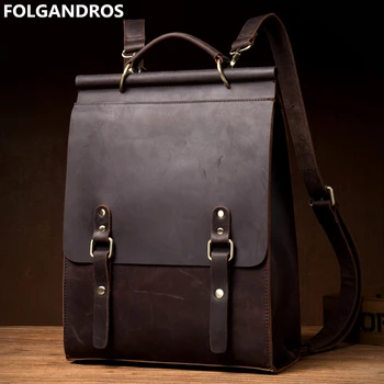 

2019 Male Genune Leather Backpack Brand Handamde Vintage Crazy Horse Leather Daypack Men Designer Thick Cowhide Shoulder Bag