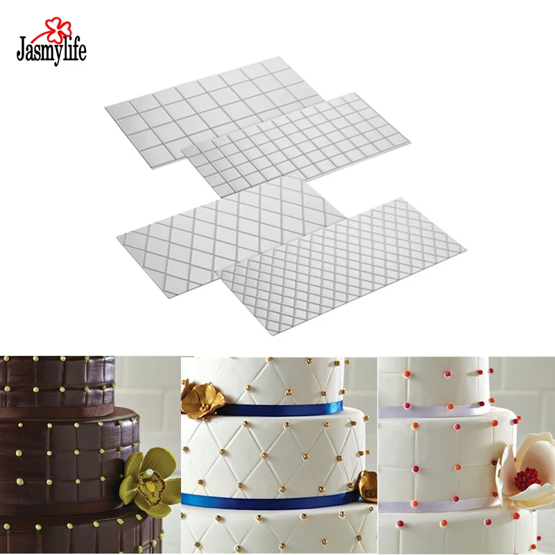 4PCS Grid Imprint Mat Set Texture Sheet Texture Mat Buttercream Fondant Cake Border Decoration
