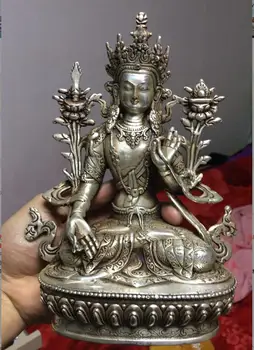 

8 inches Tibet silver copper Buddha statue white tara Tibetan Buddhism