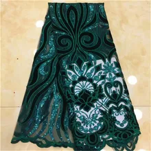 5 ярдов/партия) высококачественный изумрудно-зеленый бархат Африканский кружевной французский фатин чистая кружевная ткань с блестками для вечернего платья