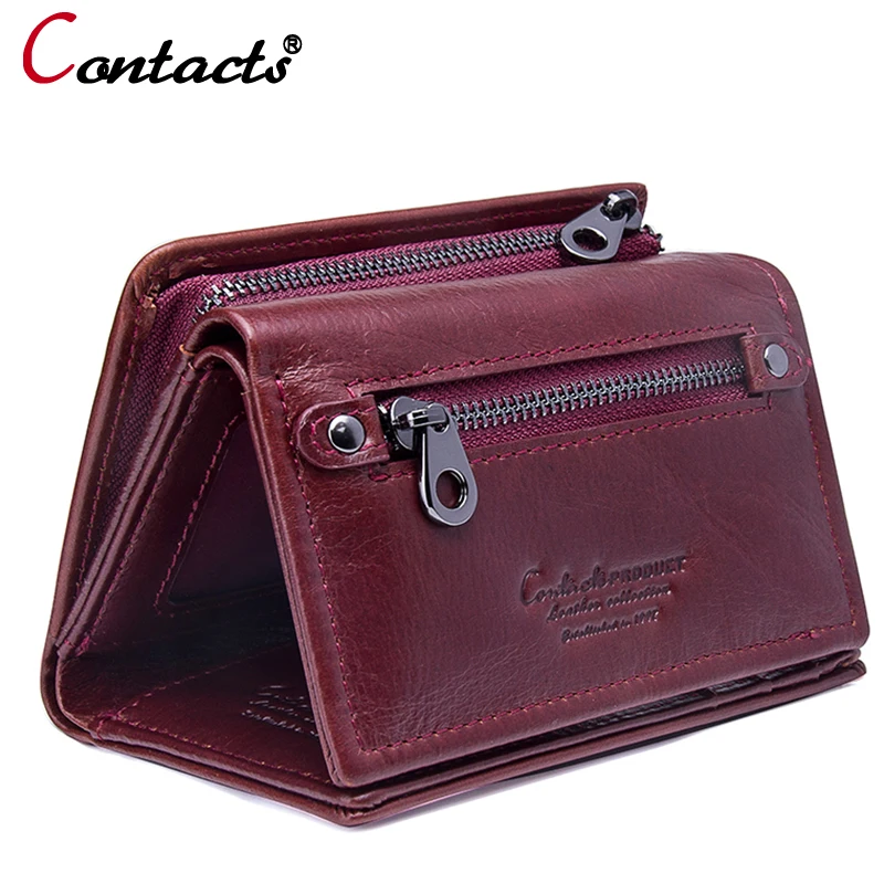 

Contact's Women Wallet Genuine Leather 2018 Female Coin Purse Trifold Zipper Cash Photo Card Holder Wallet For Women Card Wallet