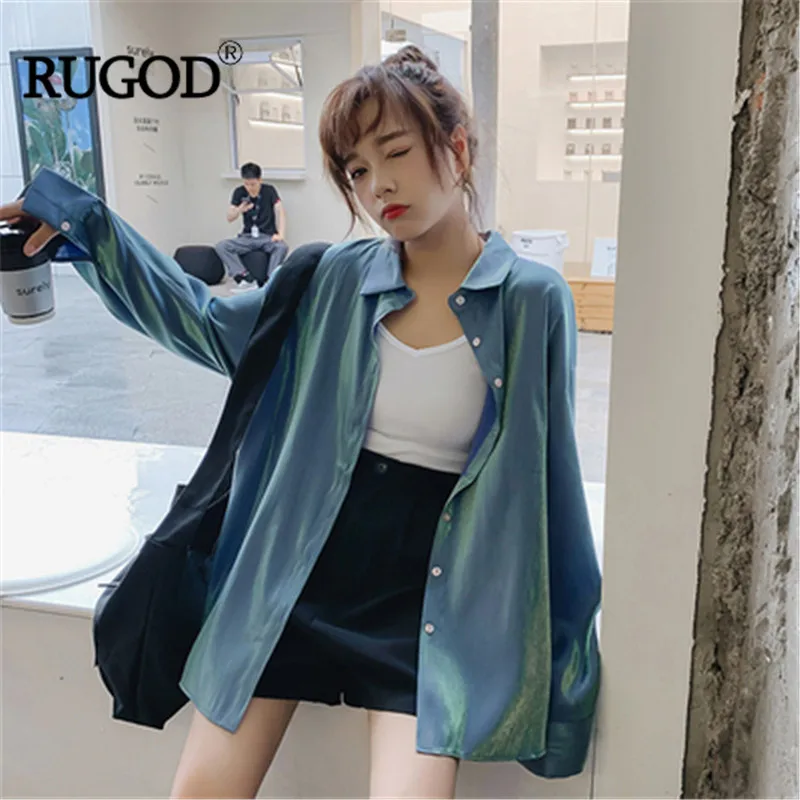 

RUGOD Fashion Korean Gradient Blouse Women Casual Turn-down Collar Long Sleeve Shirt Plus Size Female Summer Lady Oversize Blusa