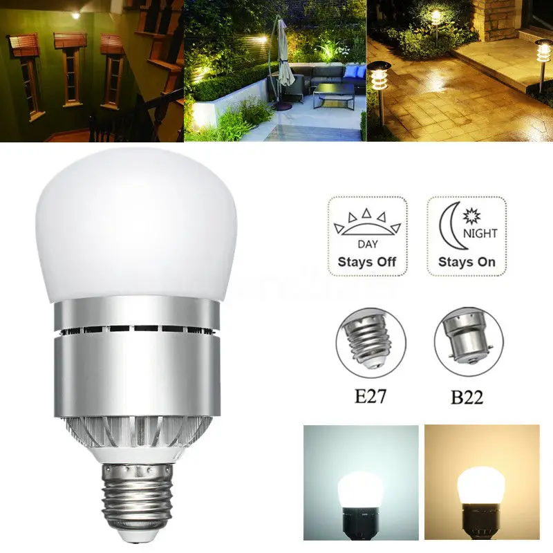 12W AC 85-265V E27/B22 Dusk to Dawn LED Lamp Bulb Sensor Energy Saver Auto Light