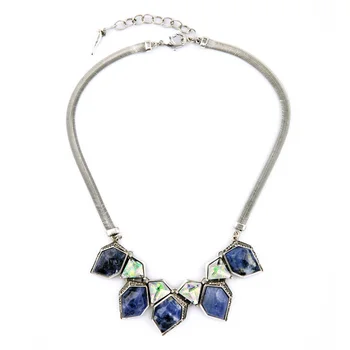 

Shiny Resin Blue Synthetic Stone Geometric Necklaces & Pendants Antique silver color Color Short Necklace Collars Wholesale