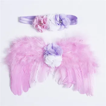 

Emmababy Hot Sale Baby Newborn Angel Flower Headband Wing Feather Costume Photo Photography Prop Pink Red arrival Novelty