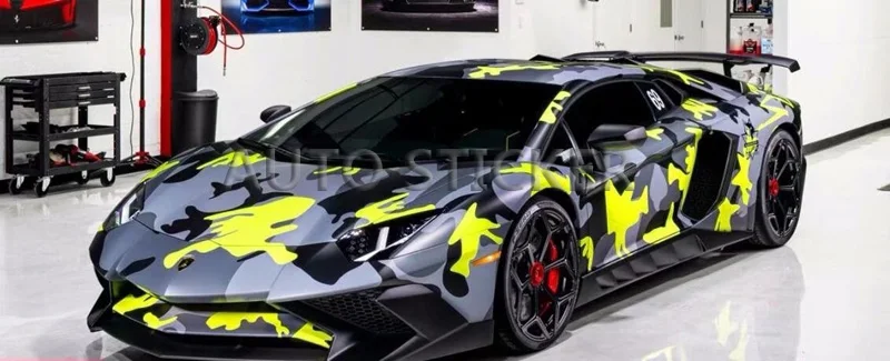 yellow black camouflage vinyl car wrap 2