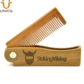 

100pcs/lot OEM Custom LOGO Foldable Green Sandal Wood Comb for Men's Beard Mustache Head Hair Styling Durable Pocket Comb