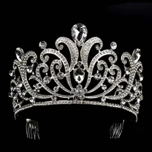 Vintage Silver Crystal tiara Wedding Big Crown For Bride Hair Accessories 2017 New Alloy Rhinestones Queen Crown Hair Jewelry