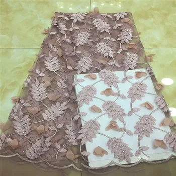 

2019 Nigerian Laces Fabrics With beads High Quality 3D Appliqued Tulle African Laces Fabric Wedding African French Tulle x15-12