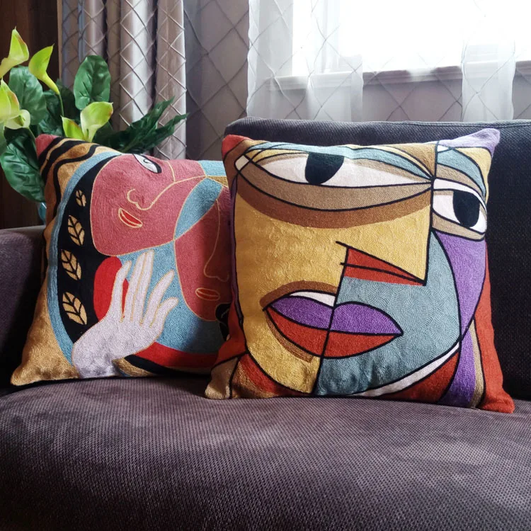 Postmodern Abstract Embroidery Square Pillowcase Personality Meow