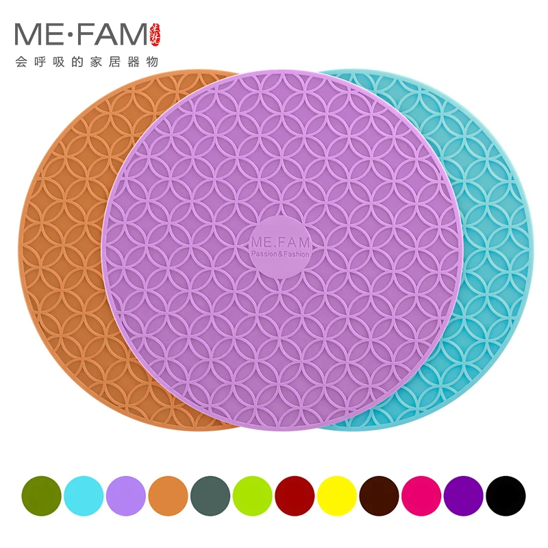 

ME.FAM 4 Pcs 16cm Round Reunion Silicone Mat Non-slip Heat Resistance Placemat Bowl Plate Pad For Cafe Kitchen Restaurant Office