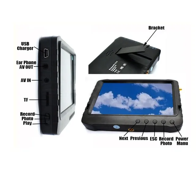 

Free Shipping! 5.8GHz 32 Channel Mini Portable DVR with Monitor with 5 Inch No Blue Screen wireless AV Receiver Battery Powered