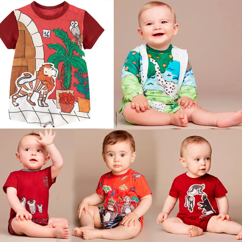 

Baby bodysuit cartoon printed cotton baby boy girl clothes infant short sleeve jumpsuit baby body newborn baby clothing