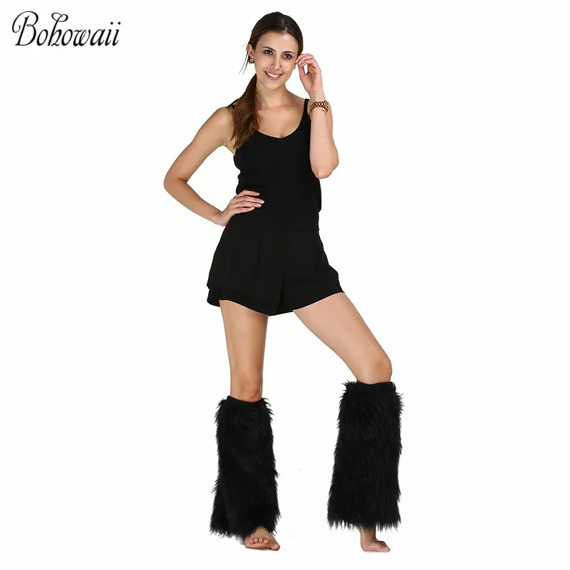 

Fashion Woman Leg Warmers Dance Faux Fur Black Long Beenwarmers Festival Party Beenwarmers Vrouwen