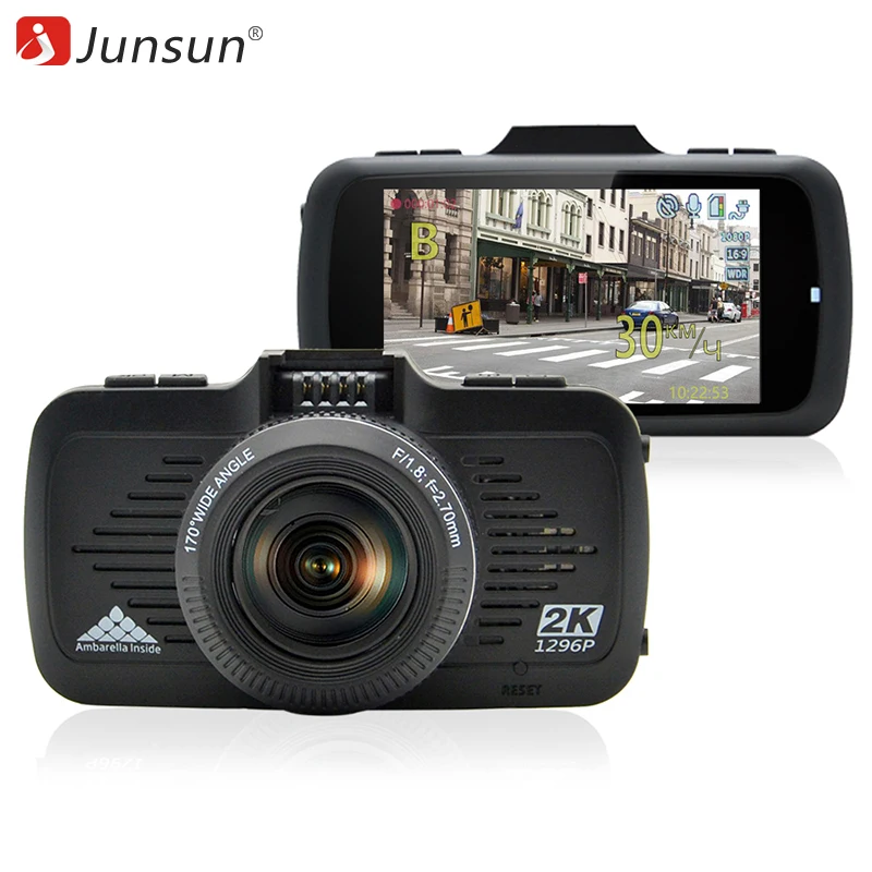 Junsun Видеорегистраторы для автомобилей GPS 2 в 1 Full HD 1296 P с SpeedCam Ambarella a7la50
