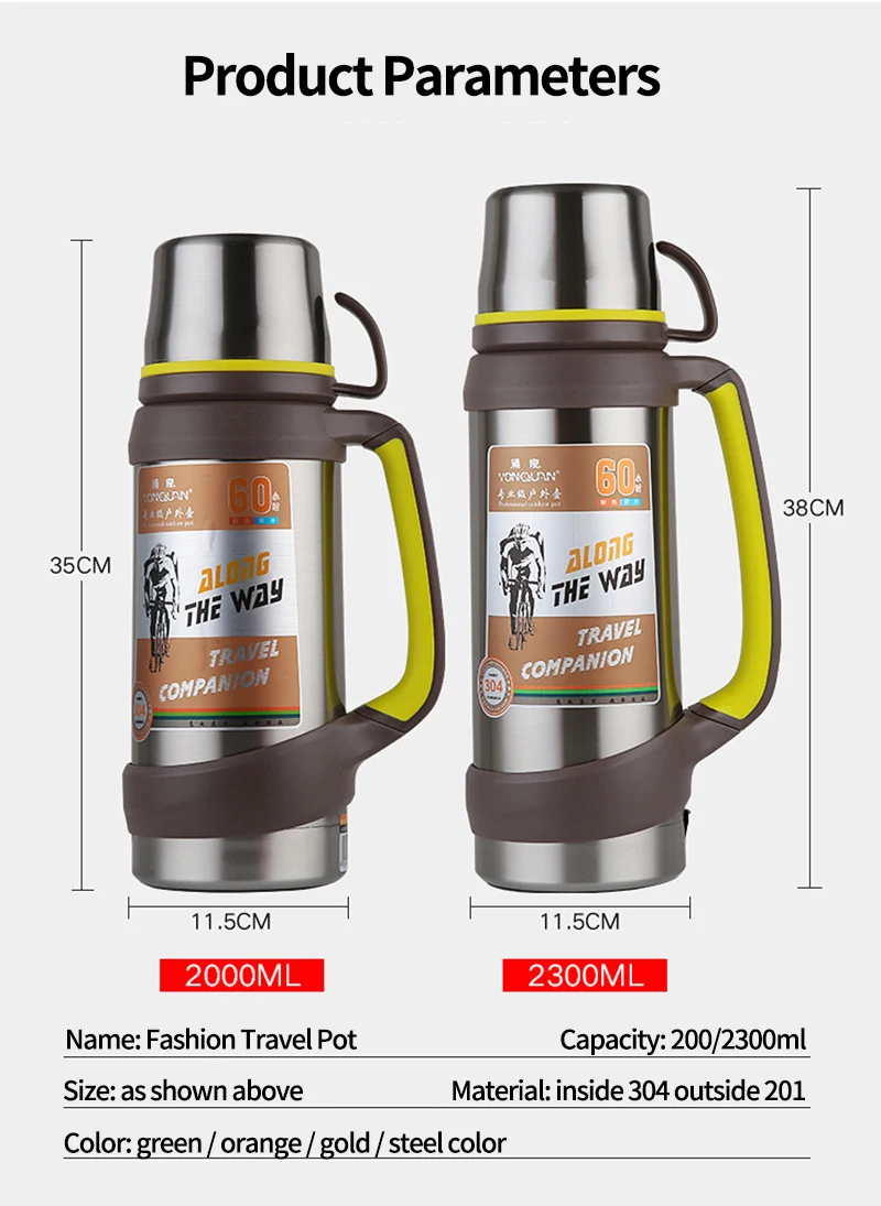 Keelorn 2L двойной из нержавеющей стали вакуумный дорожный горшок большой емкости 2L открытый автомобиль путешествия спортивная бутылка портативные термосы чашка