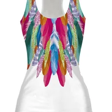 Multi Цвет с принтом перьев Спортивный жилет U шеи Фитнес бак для Для Женщин Йога Топ Без Рукавов Беговая футболка Женские топы тренировки