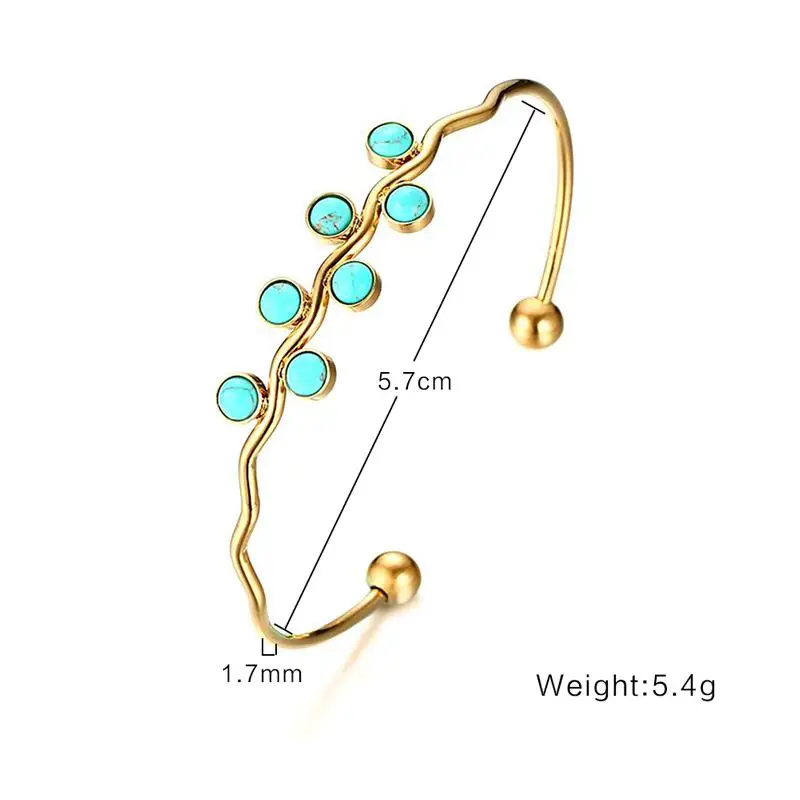 Meaeguet Gold-color Irregular Curved Bangle For Female Geometric Stainless Steel Bracelet With Green Stones Fashion Jewelry (2)