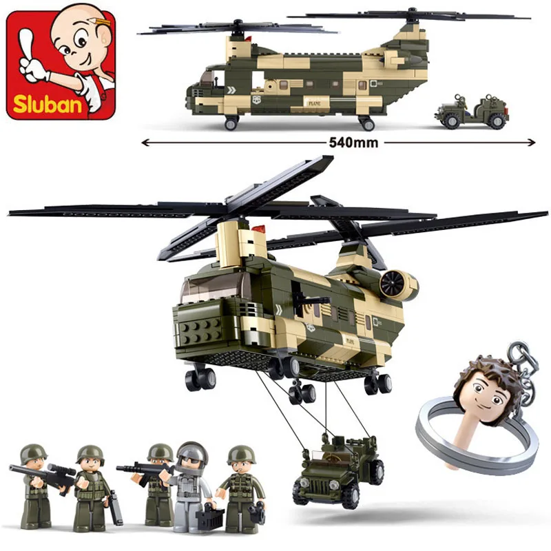 Sluban M38-B0508 военно-воздушные силы, армия CH-47 транспорт вертолет строительство 3D модель строительные блоки игрушки набор для детей мальчиков