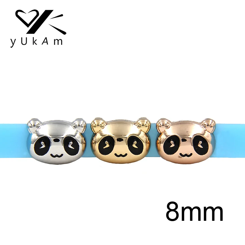 

YUKAM Jewelry Sliders 8mm Cute Enamel Animal Bear Panda Head Slide Charms Keeper for Mesh Keeper Bracelet DIY Accessories Making
