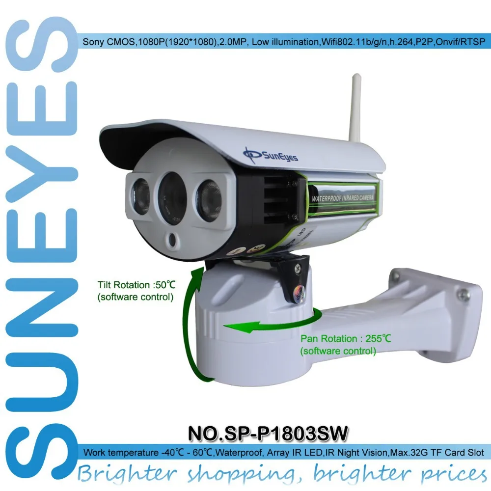 SunEyes SP-P1803SW 1080P Full HD Pan/Tilt IP Camera Wireless Outdoor Wifi Support Micro SD Card Slot