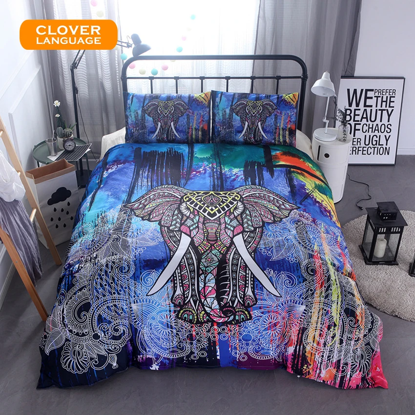 3pcs India Elephant Print Bedding Set Mandala Duvet Cover Set With