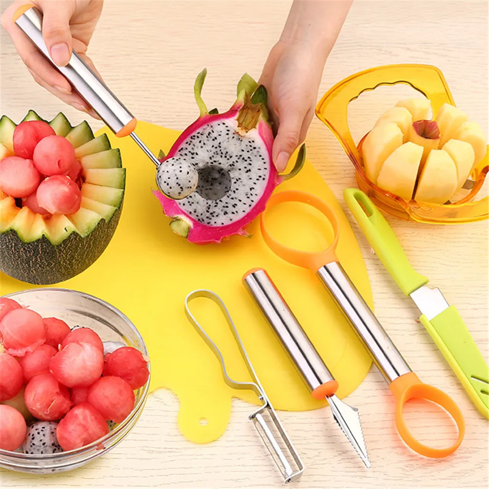 6 in 1 Stainless Steel Melon Baller & Carving Knife & Fruit Scoop Set