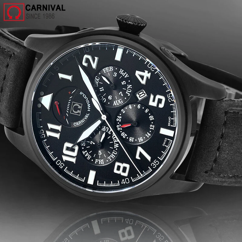 Carnival Sport Diver, автоматические часы для мужчин, 150 м, водонепроницаемые мужские механические часы, светящийся энергетический дисплей, мужские часы kol saati
