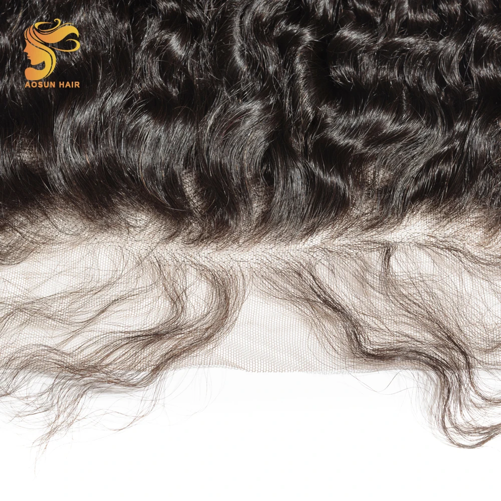 AOSUN HAIR 100% Remy Brazilian Deep Wave Human Hair Lace Frontal Closure 13*4 With Baby Hair Nature Color 8\