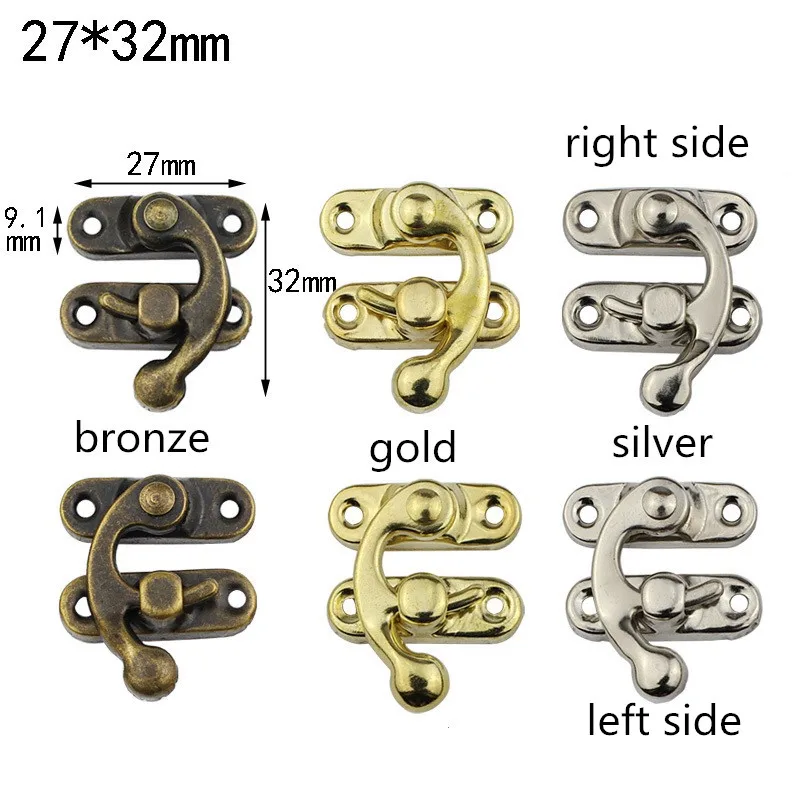 

27*32mm Color Gold Silver Bronze Antique Furniture Hasp Hook Jewelry Gift Wine Box Clasp Latch Wooden Case Hasp Padlock Buckle