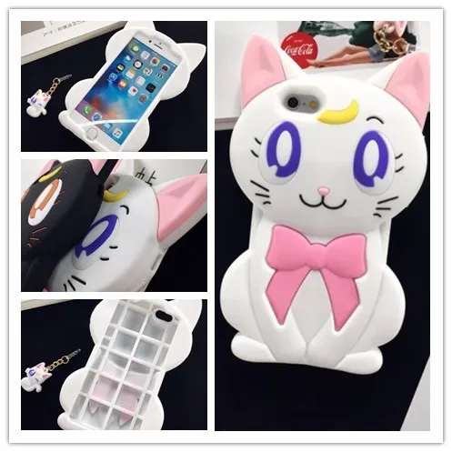 2016 Newest Cartoon Japan Sailor Moon cute Bow Knot Solid luna cat Silicon Capa Para case For iphone 6 6s plus free drop |