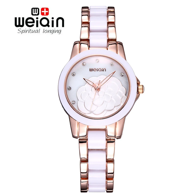WEIQIN 2017 Brand Watches Woman Rose Gold White Rhinestone Crystal Flower Hollow Fashion Watch Women Ladies
