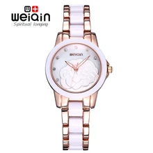 WEIQIN 2017 Marque Montres Femme Rose Or Blanc Strass Cristal Fleur Creux De Mode Montre Femmes Dames Robe Montre-Bracelet