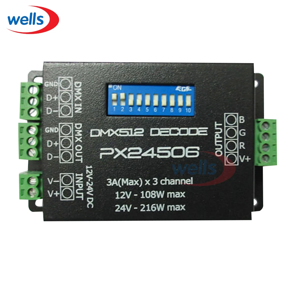 PX24506 DMX 512 декодер 9A усилитель 12 В 24 в RGB светодиодный светильник|dmx decoder|dmx 51224v rgb led |