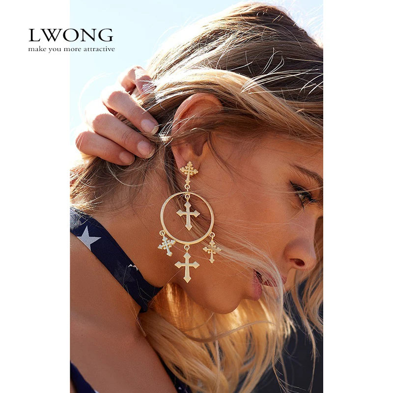 

New Fashion Multiple Cross Dangle Earrings Jewelry Vintage Gold Cross Chandelier Earrings for Women Best Gift