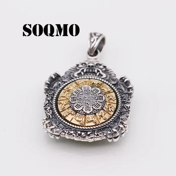 

SOQMO Authentic 925 Sterling Silver Round Rotatable Pendant Chinese Zodiac For Men Vintage Punk Rock Men Jewelry Buddhist
