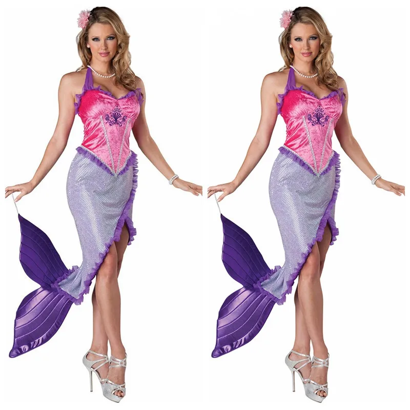 

FREE SHIPPING Sexy Mermaid Adult Princess Costume Fancy Dress Up Halloween Cosplay Sea Little