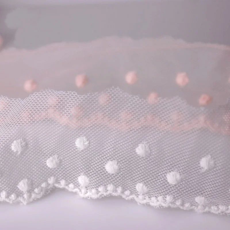 

15yards/lot DIY Sewing Accessories White or Pink Dot Embroidered Lace Trim 4.5cm Width free shipping -DC