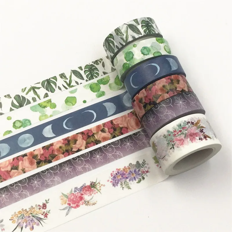 10m 귀여운 Lotkawaii 꽃 녹색 잎 달 장식 Washi 테이프 DIY 스크랩북 마스킹 테이프 학교 사무용품