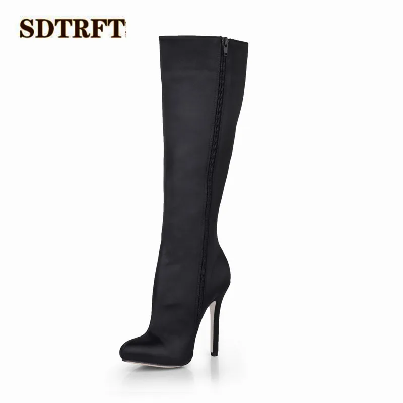 SDTRFT/модные весенние сапоги до колена на шпильке 12 см botas mujer пикантная обувь
