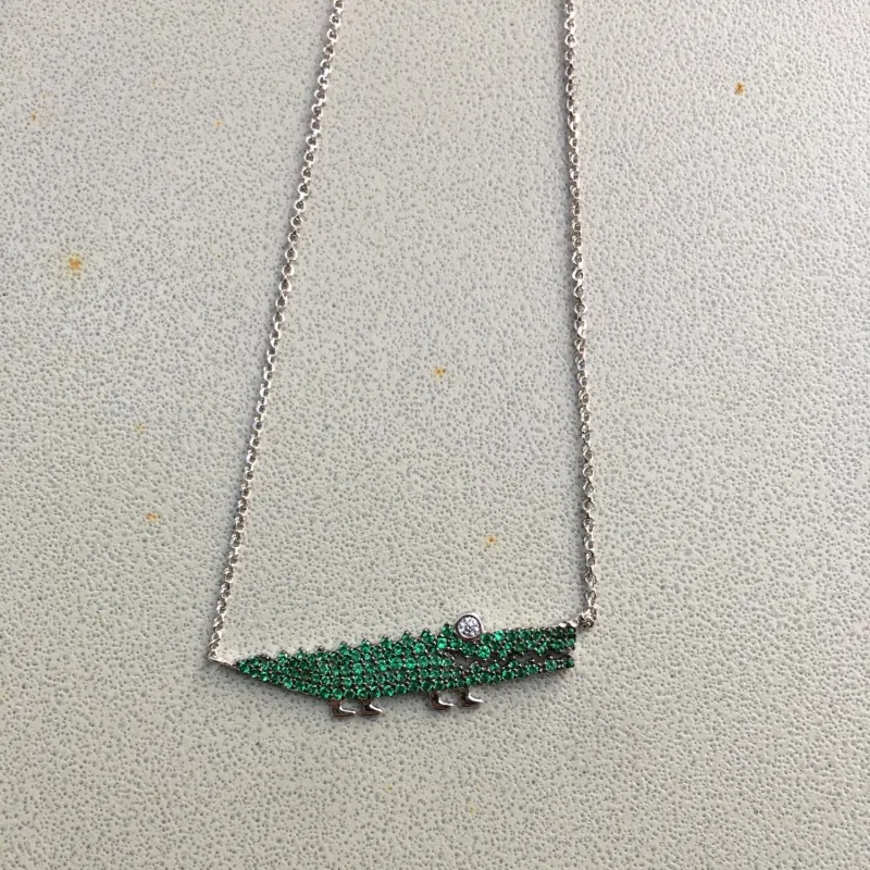 

925 Sterling Silver Micro-inlaid Zircon Sleek Minimalist Crocodile Necklace Fits Monaco Jewelry with Women's Gift