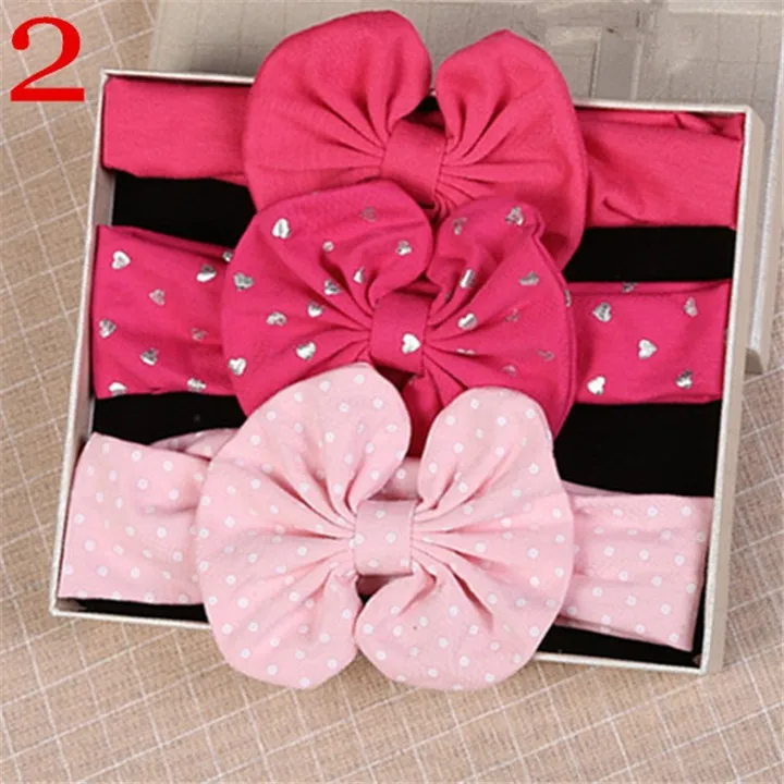 6 3Pcsset Baby Headband Headwear Wedding Gifts For Guests Gift Box Packed Children Cotton Bowknot Hairband Headwear Party Decor
